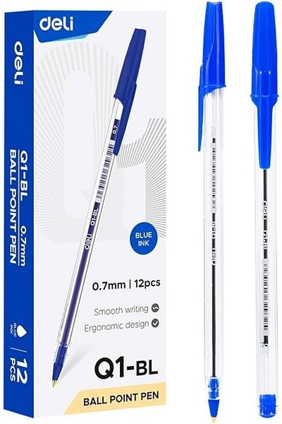 Deli 0.7mm Smooth Ball Point Pen 12-Pieces, Blue
