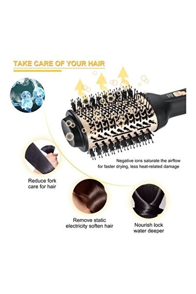 Yelajoy 4-in-1 Multifunctional Hot Air Brush, One-Step Hair Dryer Straightener Curler Comb (Black and Gold)