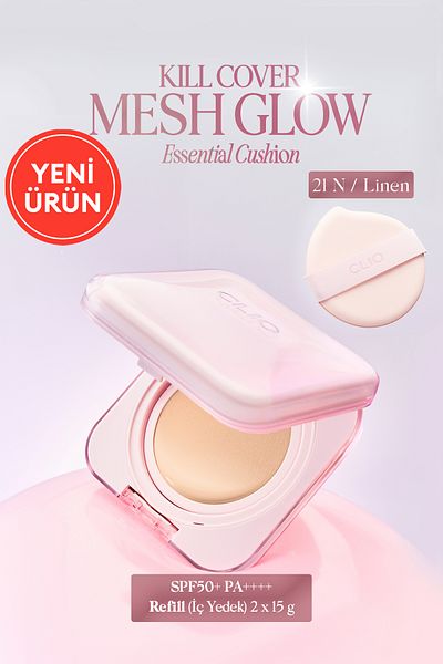 CLIO مجموعة وسائد Kill Cover Mesh Glow الأساسية مع حمض الهيالورونيك (21N LİNEN) Spf50 Pa