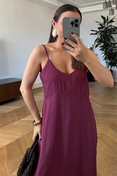 Tuba Butik Slim Strap V Neck Long Dress