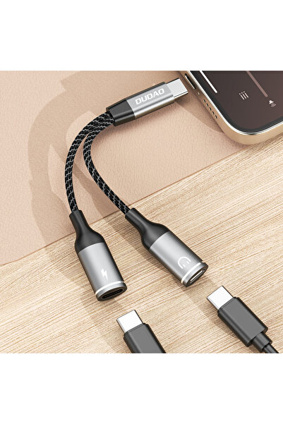 DUDAO 2w1 Adapter przejściówka rozdzielacz USB-C na zasilanie i słuchawki - szary
