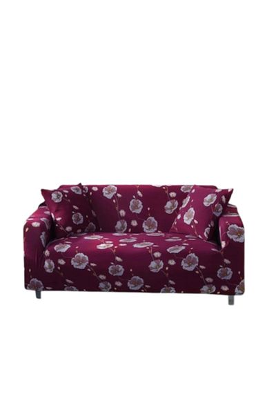 OEM Elastic Sofa Cover, Comfort, Elastane, Floral Print, L-3 seats, 185x230cm, Bordeaux-White