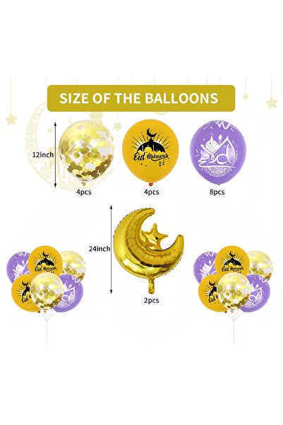 Arabest Happy Eid Mubarak Decoration Balloon set,Arab Eid al Fitr confetti balloons Muslim latex balloons