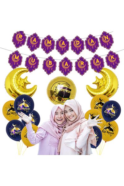 COOYA Happy Eid Mubarak Decoration Balloon set,Arab Eid al Fitr confetti balloons Muslim latex balloons