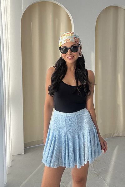 Seda Yalçın Atelier Blue Textured Mini Skirt