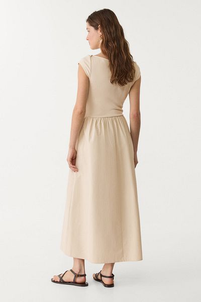 VODENS Women's Beige Contrast Pocket Detailed Midi Dress