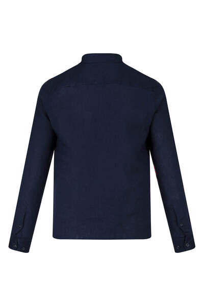 Hatemoğlu Lacivert Comfort Fit 100% Keten Düğmeli Yaka Uzun Kollu Keten Gömlek