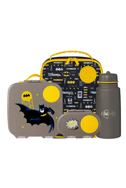 Bbox مجموعة باتمان من بي. بوكس - صندوق غداء بينتو، صندوق وجبات خفيفة، زجاجة سعة لتر واحد، وحقيبة غداء | مجموعة مدرسية خالية من مادة BPA