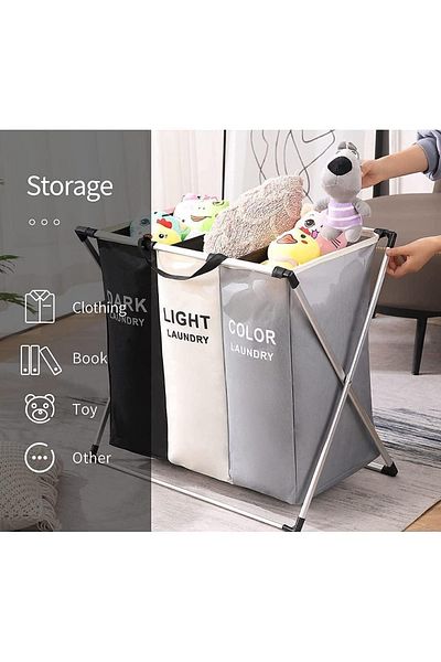 Primo Plus 3 Sections, Laundry Sorter Basket ,Foldable Divided Storage Large Dirty Clothes Organizer