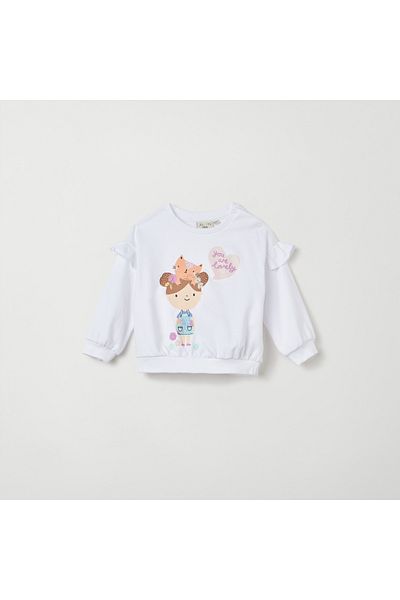 Juniors Graphic Print Sweatshirt with Ruffle Detail