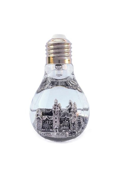 OEM Decorative object in the shape of a plastic bulb, with water and battery, featuring Peles Castle, si