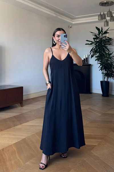 Tuba Butik Slim Strap V Neck Long Dress