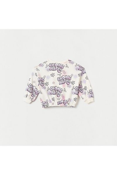 Juniors All-Over Typographic Print Sweatshirt with Long Sleeves