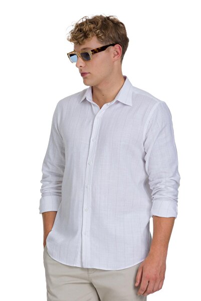 Hatemoğlu Cămașă sport maro, 100% bumbac, cu guler subțire, cu mânecă lungă