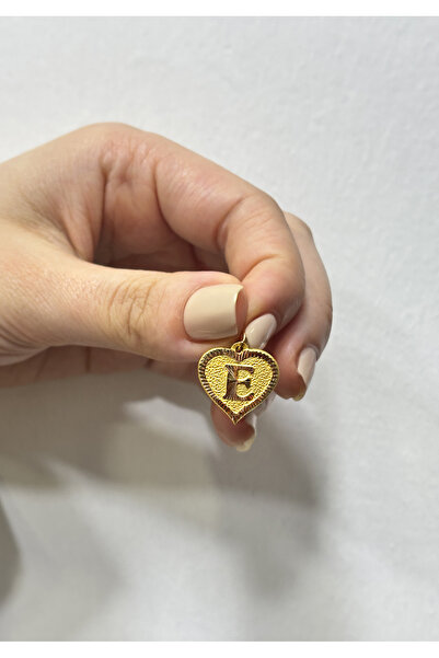 DİAMİNE PIRLANTA 14 Ayar Altın Nostajık Kalp Şeklinde E Harf Plaka Kolye Ucu ( Tüm Harfler Mevcuttur)