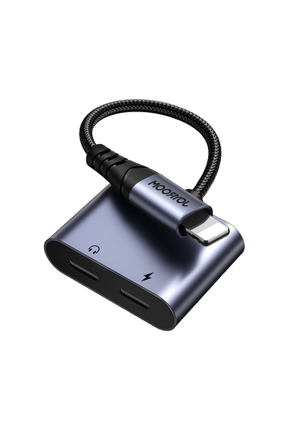 Joyroom 2w1 Adapter przejściówka do iPhone ładowarka + słuchawki Lightning / 2x Lightning czarny