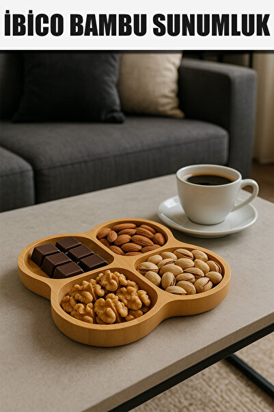 ibico KARE 4 YUVARLAK KÖŞELİ & BÖLMELİ AHŞAP BAMBU SUNUMLUK