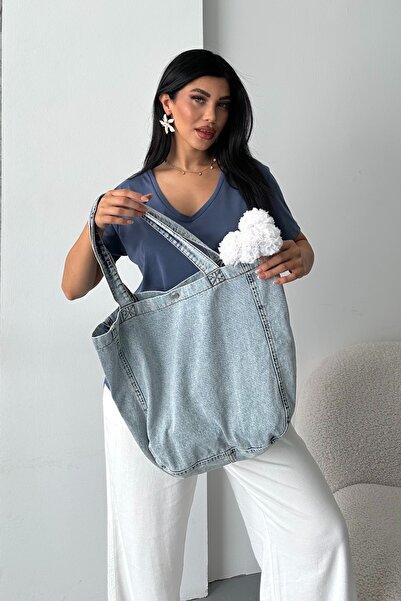 DESTEMODA Kadın Kot Çantası Düğme Detaylı Çanta Buz Mavi 7000