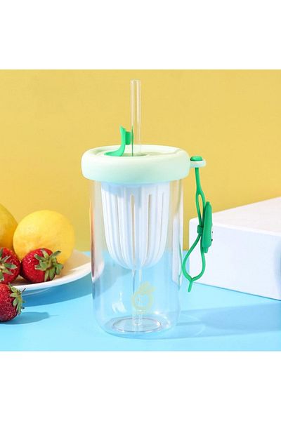 LDA Children's glass cup with straw, 500 ml - lid included, various colors