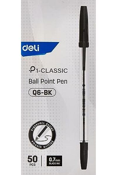 Deli Ball Point Pen, 0.7 mm, 50 Pieces, Black
