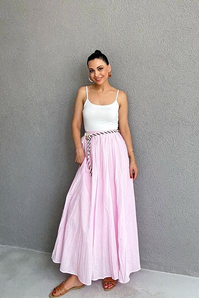Seda Yalçın Atelier Pink Crashed Skirt with Knitted Belt