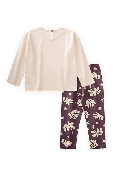 Cigit Printed T-Shirt Set 2-10 Years Ecru Plum