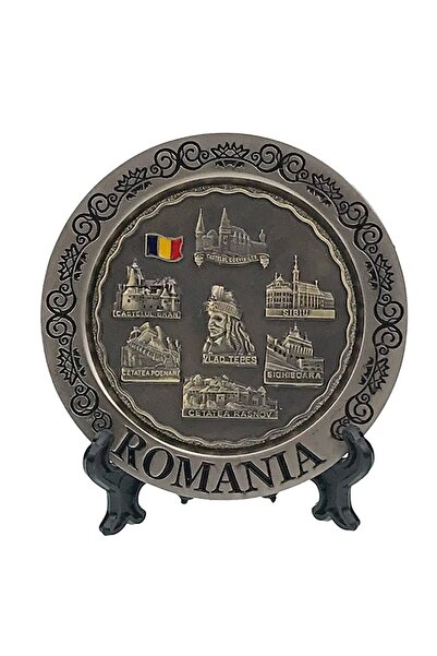 OEM Metal Plate with Plastic Stand, Romania, 8x8cm, Multicolor