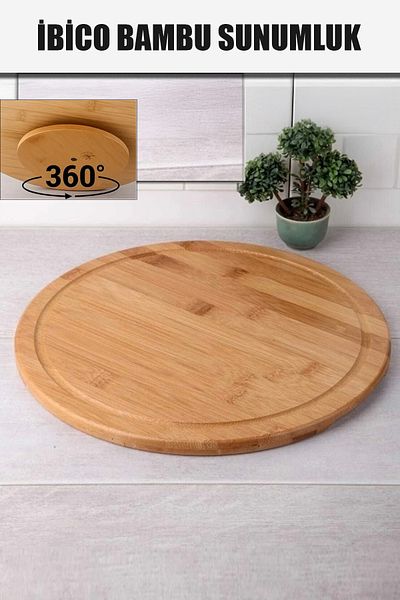 ibico Round 360 °   Wooden Bamboo Presentation Tray with Rotary Table