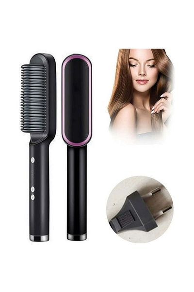 COOYA 2-in-1 Hair Straightener，5 Temp Settings, Anti-Scald,Straightening Brush for hair, Purpe