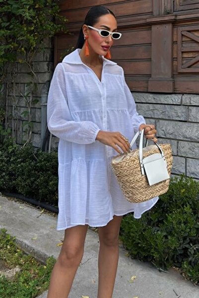 pusula sepeti Πουκάμισο γιακά πλισέ φόρεμα 2898