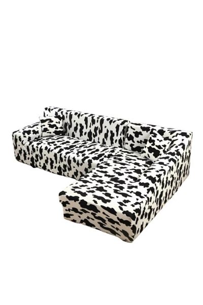 OEM Husă elastică pentru canapea de colț, Comfort, elastan, 145x185cm/185x230cm, imprimeu bicolor, alb-negru