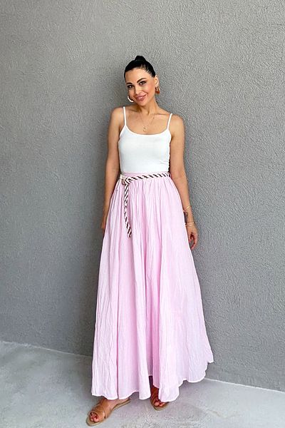Seda Yalçın Atelier Pink Crashed Skirt with Knitted Belt