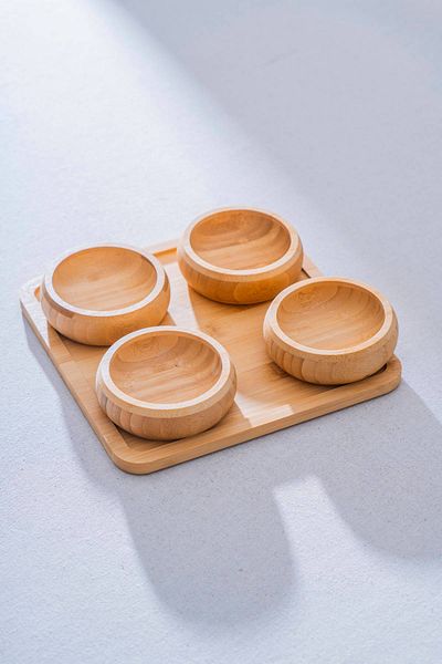 ACAR Set of 4 Presentation Bowls with Bamboo Tray
