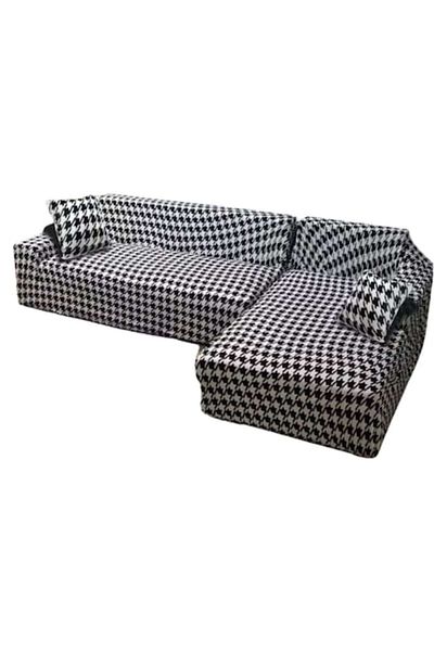 OEM Husă elastică pentru colțar de canapea, Comfort, Elastan, 145x185cm/185x230cm, model alb-negru