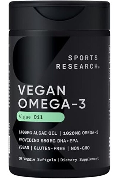 Sports Research زيت السمك النباتي أوميجا 3 من زيت الطحالب - 60 قرصًا نباتيًا