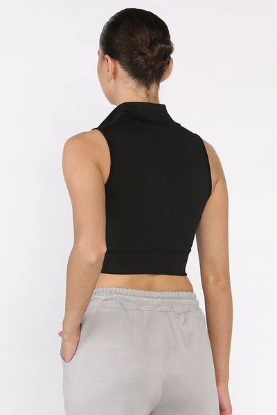 GÜLSELİ Black Women's Front Zipper Lycra Crop Top Blouse