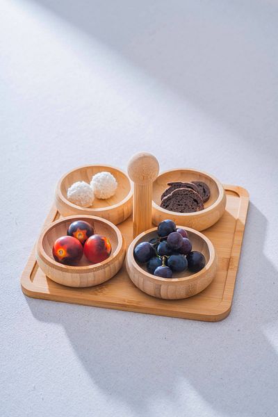 ACAR Set of 4 Presentation Bowls with Bamboo Stand
