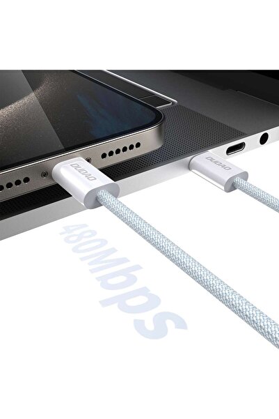 DUDAO Cablu împletit durabil UCB-C PD 60W din fibră de carbon, 2 m, albastru deschis