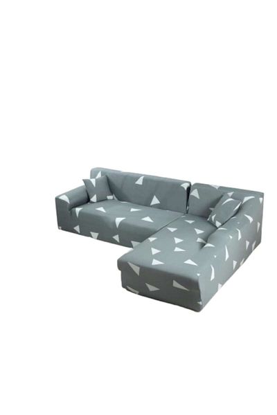 OEM Elastic Cover for Sofa, Comfort, Elastan, 145x185cm/185x230cm, Triangle Pattern, Gray-White