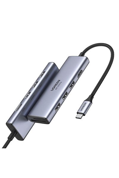 Ugreen HUB USB-C multifuncțional 6 în 1 - 3x USB HDMI 4K cititor de carduri SD și TF gri