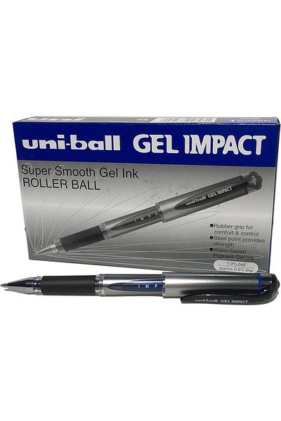 UNİ-BALL 219006000 UM-153S Signo Impact Gel Pens with Rubber Grip, Blue Gel, 1mm Nib (Pack of 12)