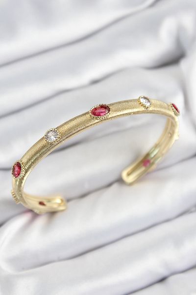 Clariss Brass Colored Zircon Stone Vintage Model Gold Color Women's Handcuffs