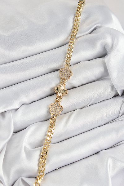 BESKAR Brass Zircon Stone Clover Model Gold Color Women's Bracelet