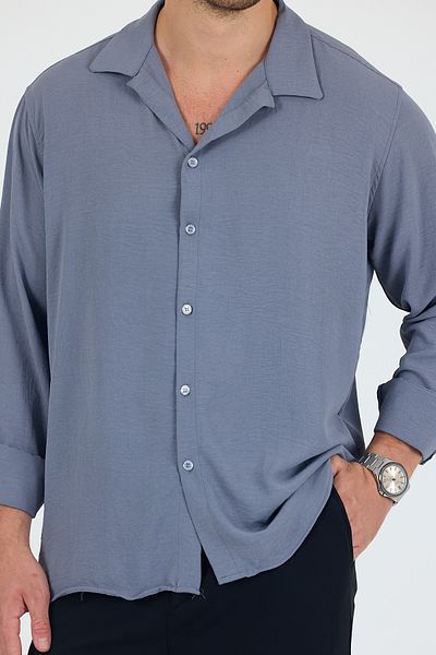 Trn JNS Мъжка риза Oversize от сива лятна ленена материя