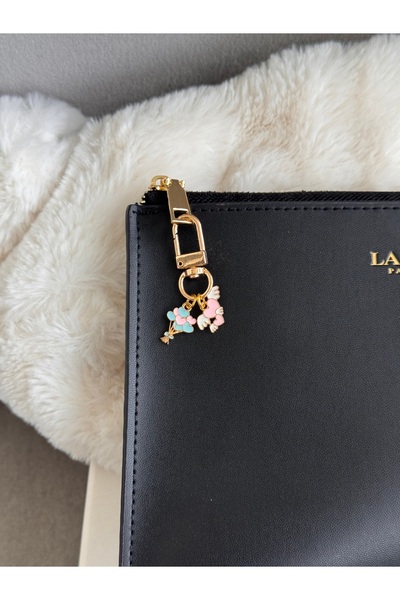 WhimsyWhite Pembe anahtarlık çanta süsü charm altın kaplama cüzdan charm