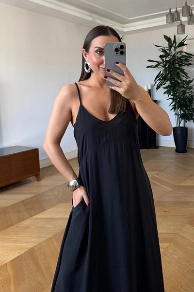 Tuba Butik Slim Strap V Neck Long Dress