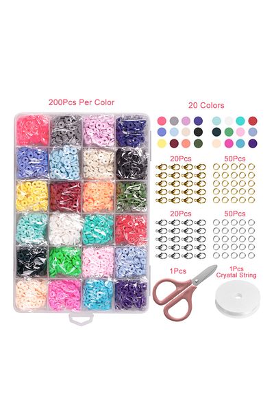 COOYA Clay Bead Kit,4800pcs Flat Round Clay Beads for Bracelets Making Kit for Holiday Presents (24Color)