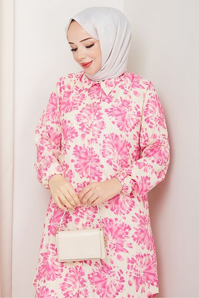 Bestenur Telya Woven Viscose Double Set 1578 - Ροζ
