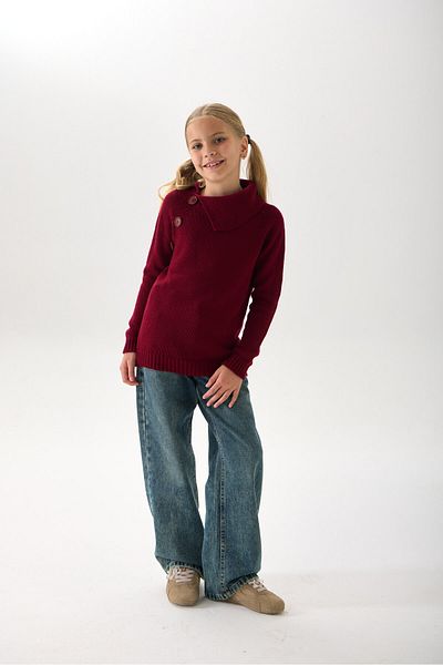Nisrakids Girls' Knitwear Sweater - Button Detailed Wide Collar and Long Sleeve Model