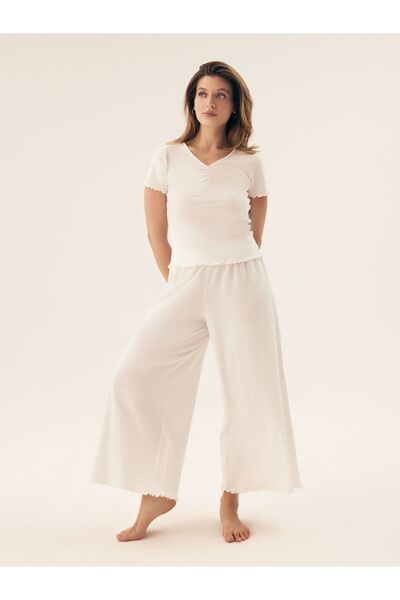 Bloovii Set pijama pentru femei, tricou din 2 piese și pantaloni largi 7/8, c...